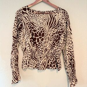 Ann Taylor Brown and Cream Animal Print Blouse